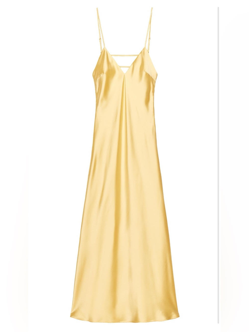 ZARA Satin midi Yellow Slip Dress with Strappy V-Neck